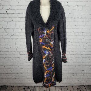 Ivonne Nordstrom Black Knit Faux Fur Collar Multicolor Button Cardigan Size G